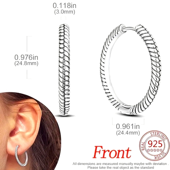 S925 Sterling Silver Lasso Hoop Earrings - Picture 2 of 3